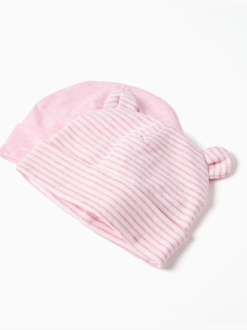 Lot de 2 bonnets en coton unis/rayés - Kiabi