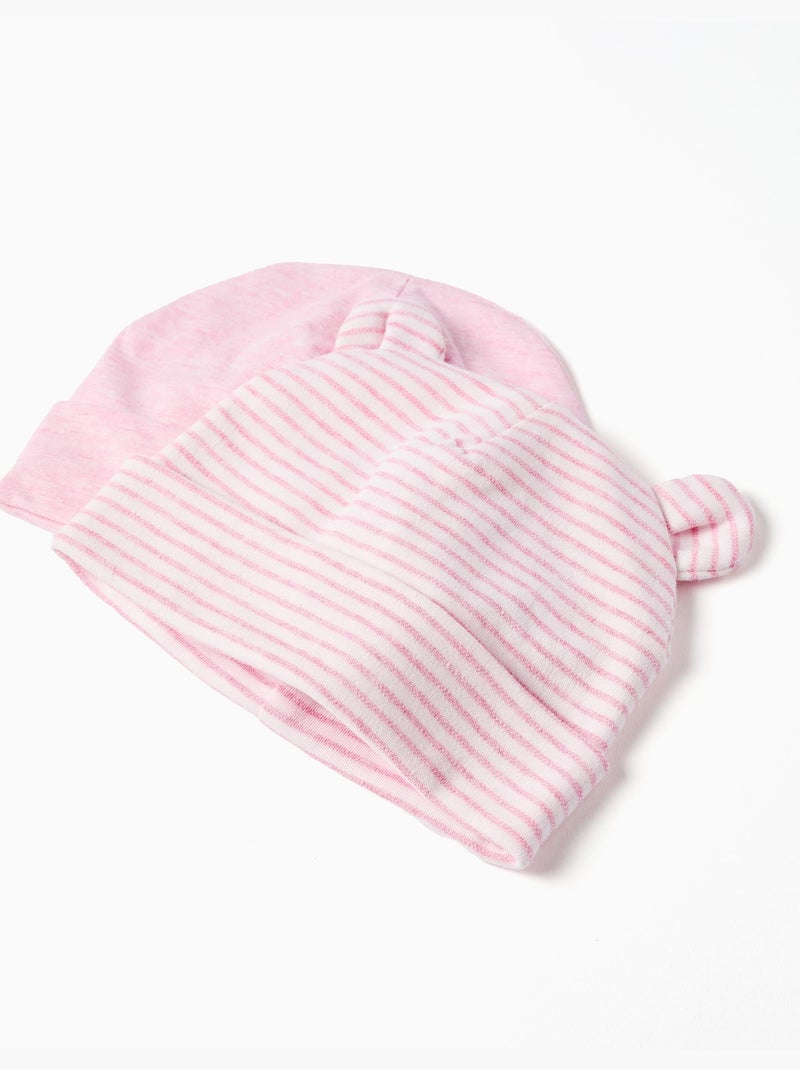 Lot de 2 bonnets en coton unis/rayés Blanc Rose - Kiabi