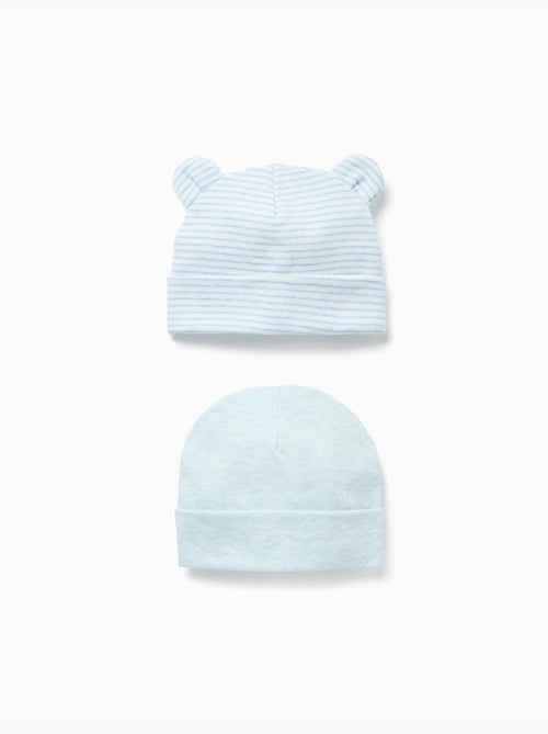 Lot de 2 bonnets en coton unis/rayés - Kiabi