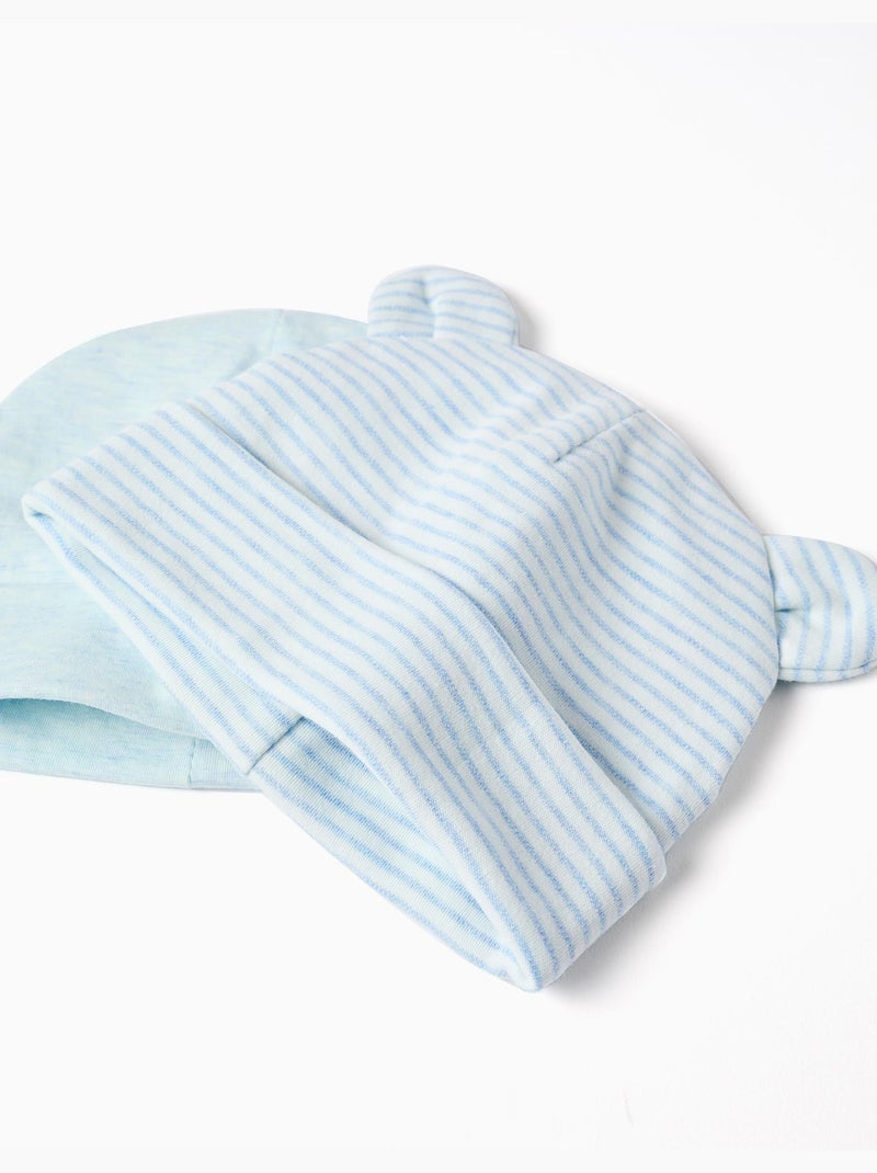 Lot de 2 bonnets en coton unis/rayés Bleu Blanc - Kiabi