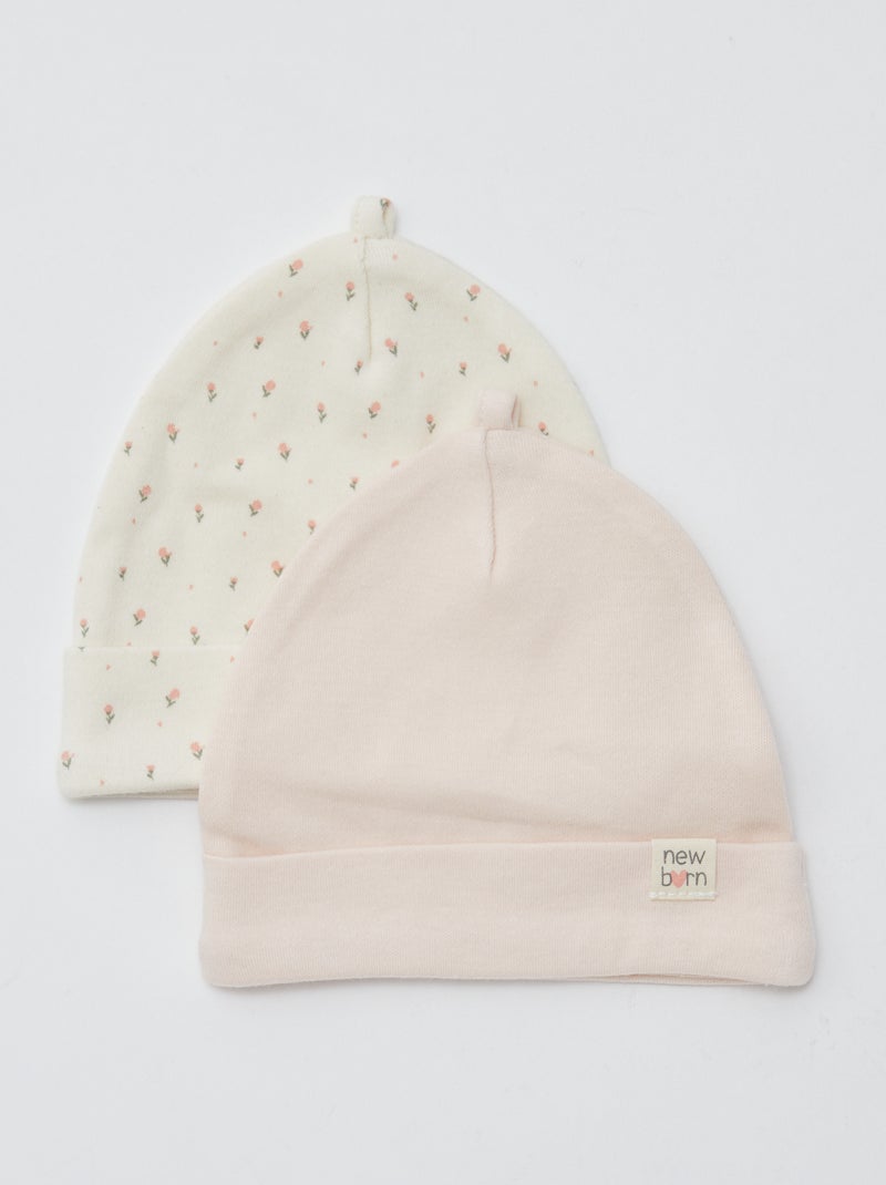 Lot de 2 bonnets nouveau-né Beige/rose - Kiabi