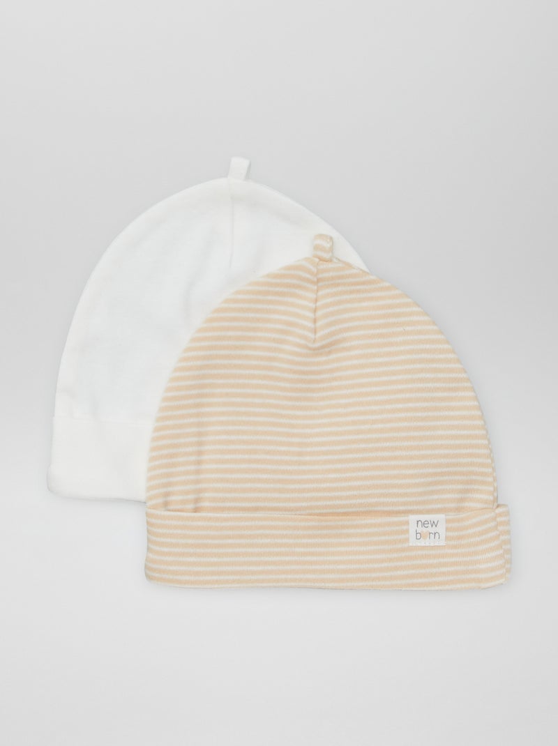 Lot de 2 bonnets nouveau-né Blanc/beige - Kiabi