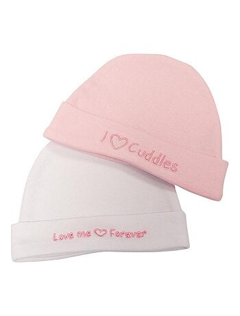 Lot de 2 bonnets rose/blanc - Prématuré