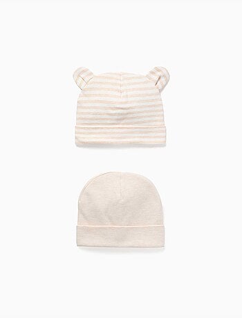 Lot de 2 bonnets uni/à rayures