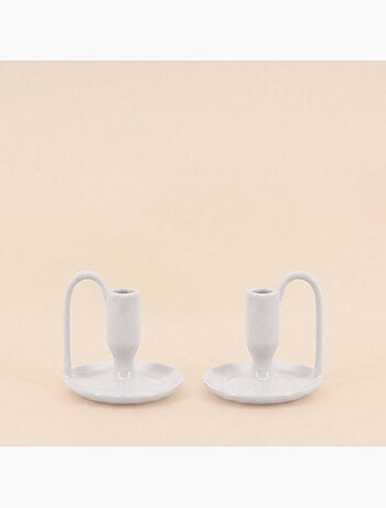 Lot de 2 bougeoirs blanc en céramique avec anse 11cm