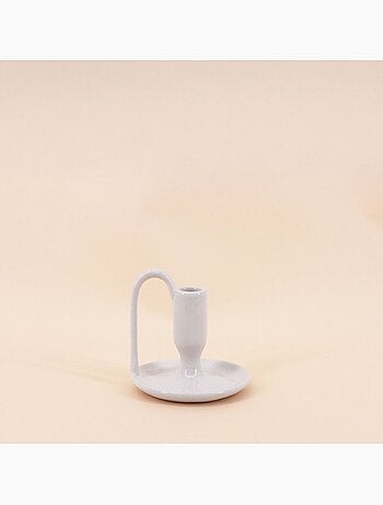 Lot de 2 bougeoirs blanc en céramique avec anse 11cm