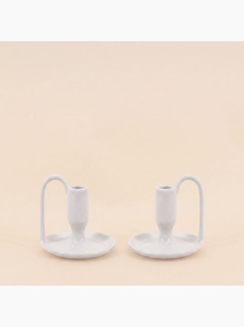 Lot de 2 bougeoirs blanc en céramique avec anse 11cm - Kiabi
