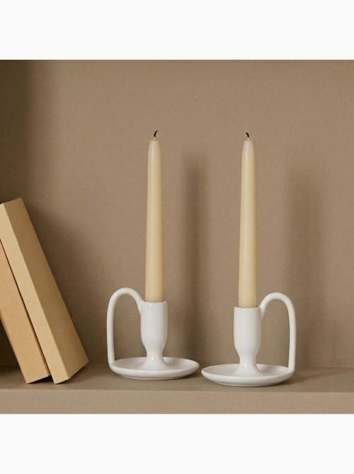 Lot de 2 bougeoirs blanc en céramique avec anse 11cm - Kiabi