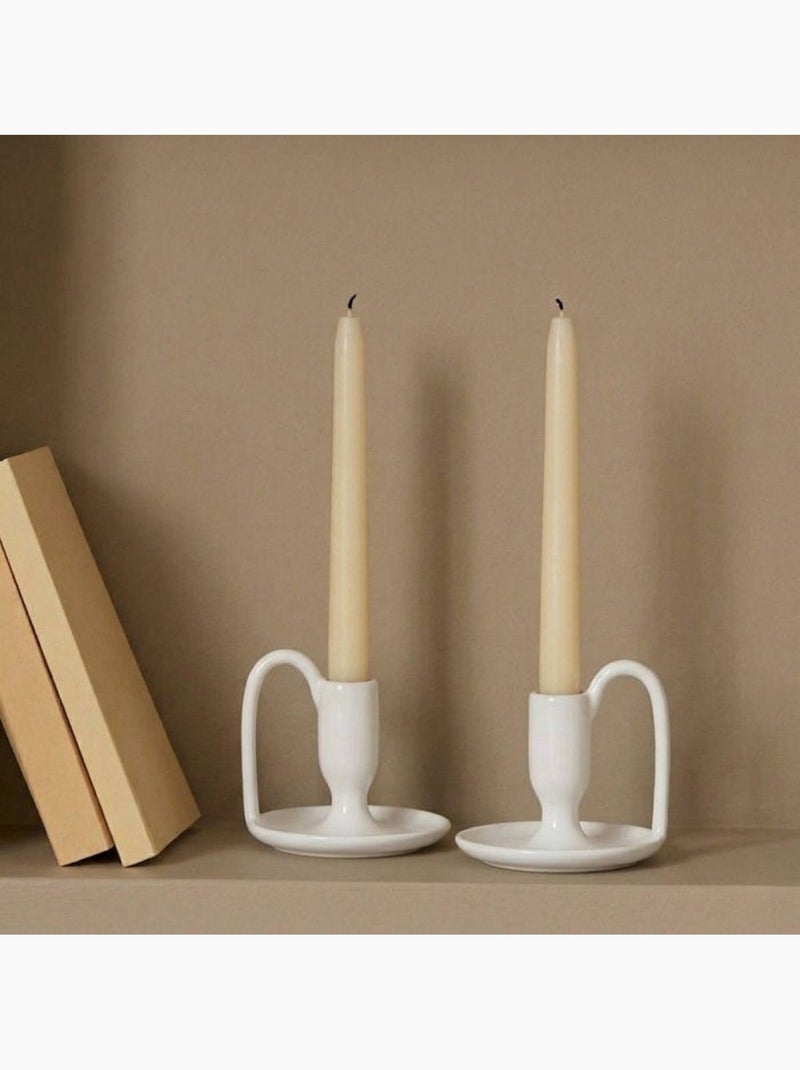 Lot de 2 bougeoirs blanc en céramique avec anse 11cm Blanc - Kiabi
