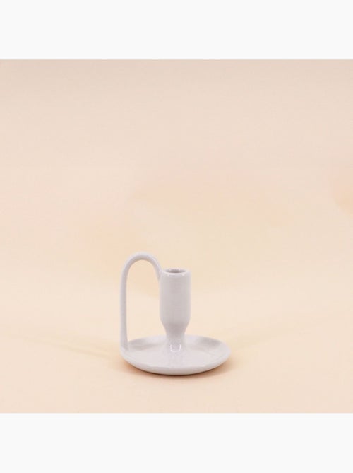 Lot de 2 bougeoirs blanc en céramique avec anse 11cm - Kiabi