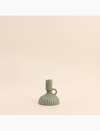 Lot de 2 bougeoirs en céramique strié vert