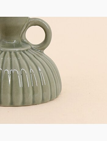 Lot de 2 bougeoirs en céramique strié vert