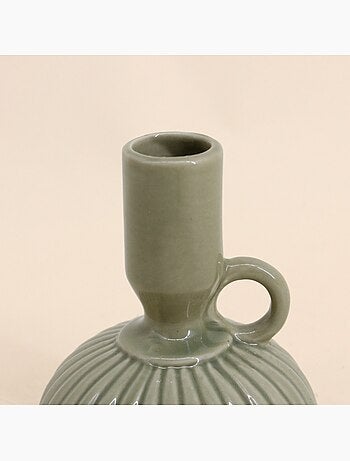 Lot de 2 bougeoirs en céramique strié vert