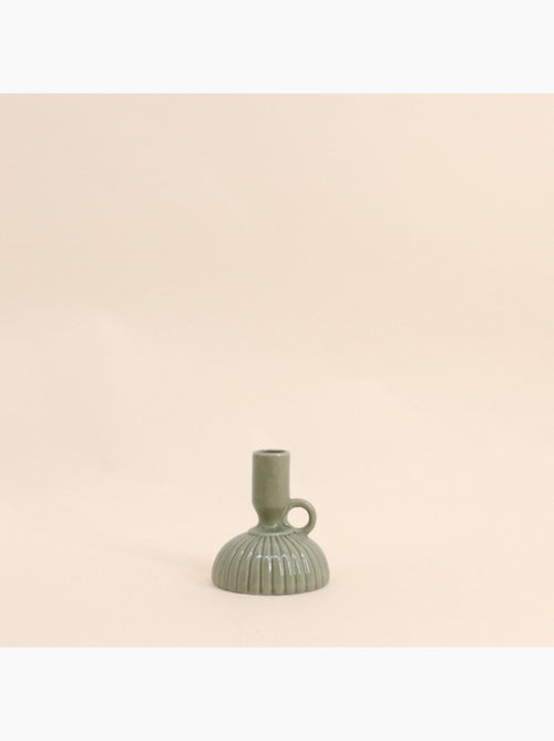 Lot de 2 bougeoirs en céramique strié vert - Kiabi