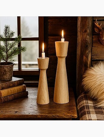 Lot de 2 bougeoirs en manguier 21, 26cm