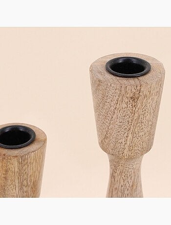 Lot de 2 bougeoirs en manguier 21, 26cm