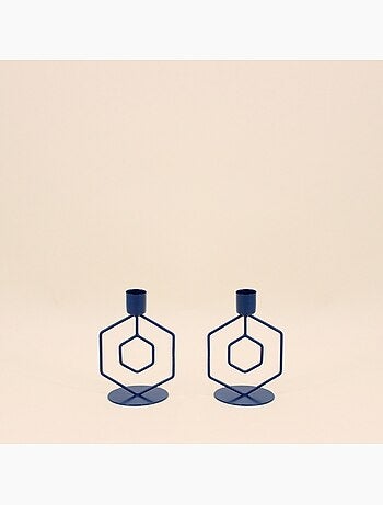 Lot de 2 bougeoirs en métal bleu