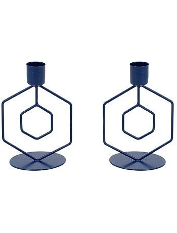 Lot de 2 bougeoirs en métal bleu