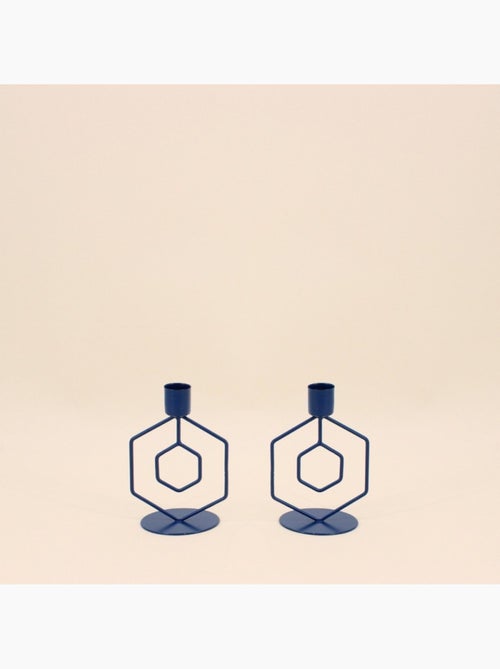 Lot de 2 bougeoirs en métal bleu - Kiabi