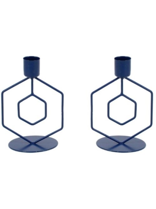 Lot de 2 bougeoirs en métal bleu - Kiabi