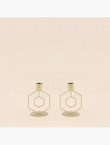 Lot de 2 bougeoirs en métal doré 12cm