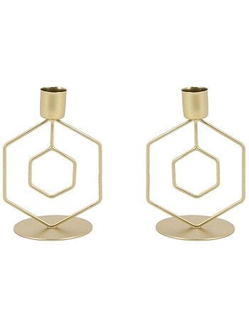 Lot de 2 bougeoirs en métal doré 12cm