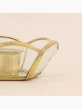 Lot de 2 bougeoirs en verre et métal doré