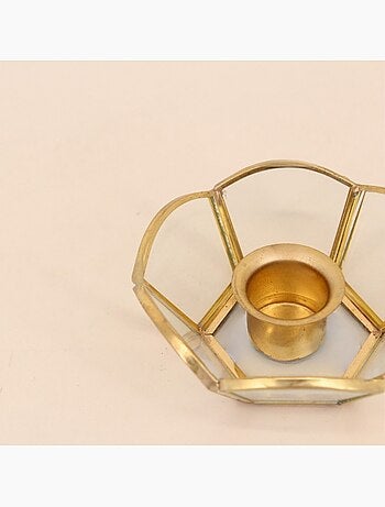 Lot de 2 bougeoirs en verre et métal doré