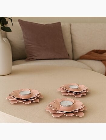 Lot de 2 bougeoirs fleurs roses 13cm
