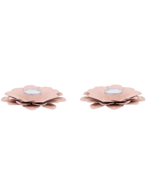 Lot de 2 bougeoirs fleurs roses 13cm - Kiabi