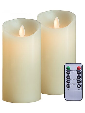 Lot de 2 bougies à LED en cire avec télécommande, flamme vacillante - Vivezen