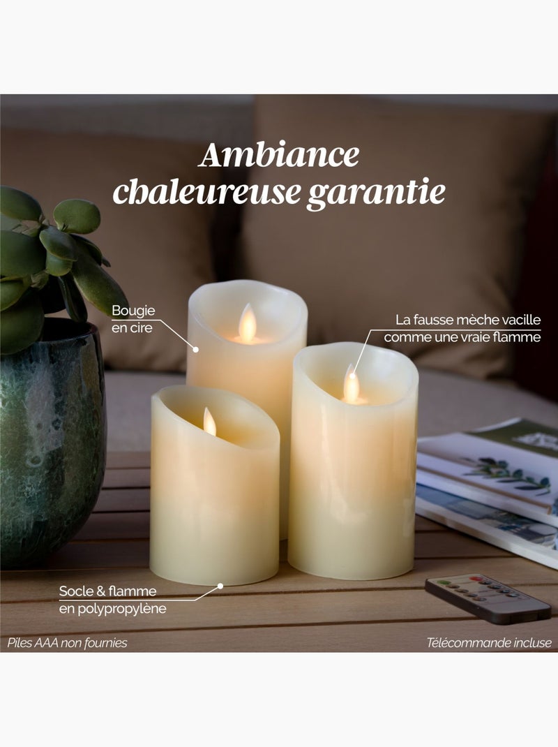 Lot de 2 bougies à LED en cire avec télécommande, flamme vacillante - Vivezen Beige - Kiabi
