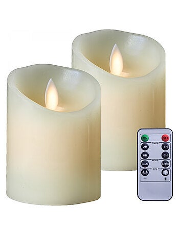 Lot de 2 bougies à LED en cire avec télécommande, flamme vacillante - Vivezen