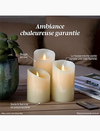 Lot de 2 bougies à LED en cire avec télécommande, flamme vacillante - Vivezen