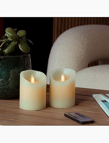 Lot de 2 bougies à LED en cire avec télécommande, flamme vacillante - Vivezen
