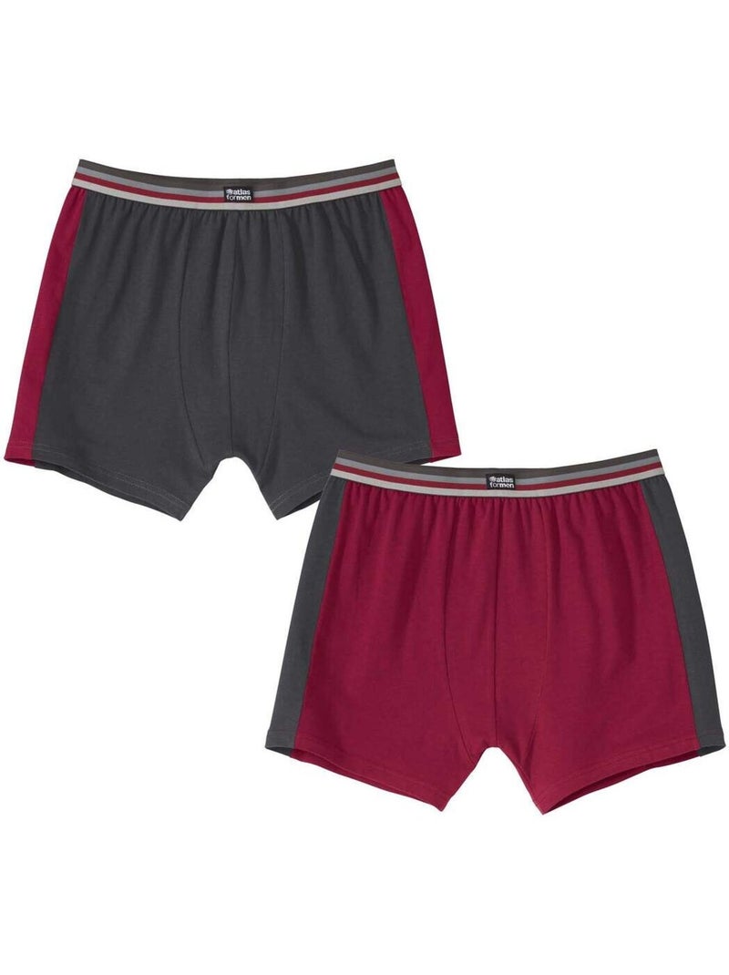 Lot de 2 boxers bicolore stretch   - atlas for men Gris Bordeaux Gris - Kiabi