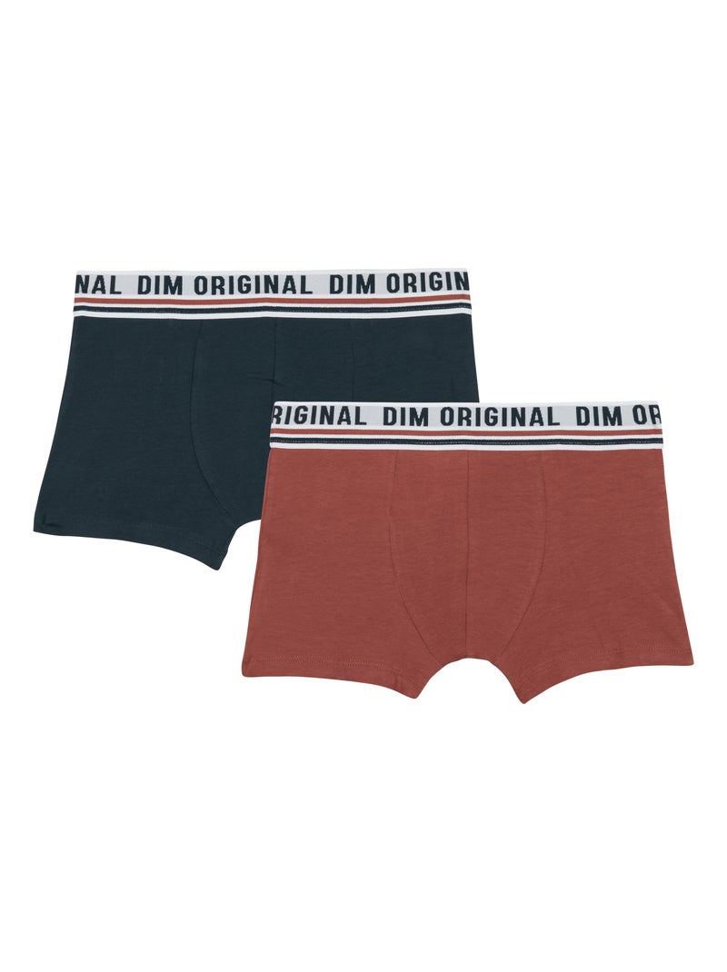Lot de 2 boxers coton stretch ceinture rétro Originals Terracotta - Kiabi