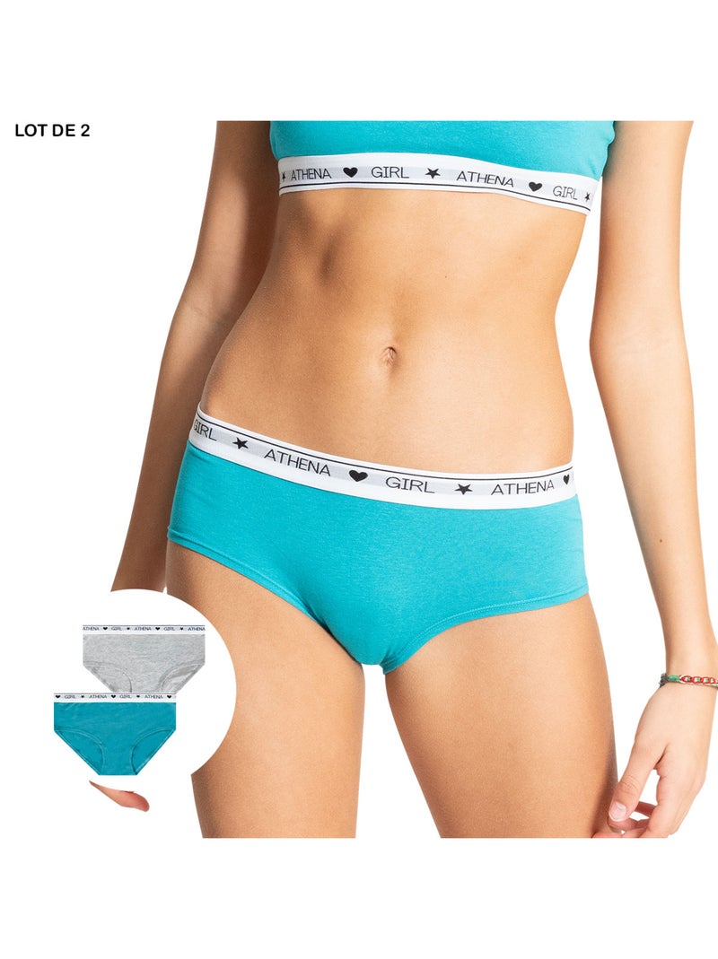 Lot de 2 boxers Coton Ultra Doux by Athena Fille Gris chiné - Kiabi