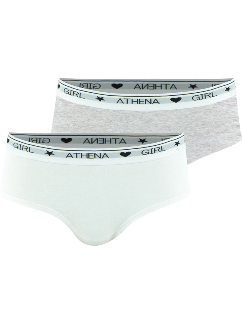 Lot de 2 boxers fille Coton Ultra Doux Girl by Athena Blanc Gris - Kiabi