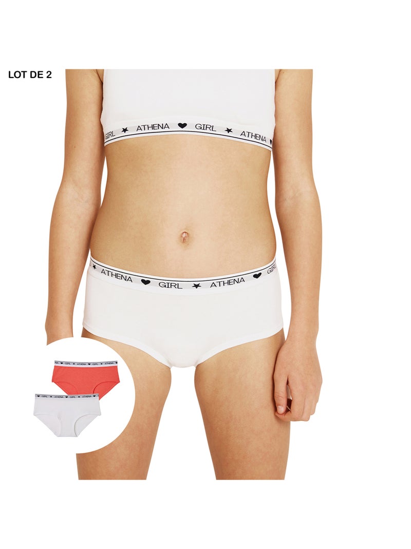 Lot de 2 boxers fille Coton Ultra Doux Girl by Athena Bleu Rose - Kiabi