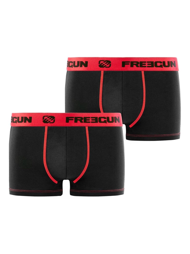 Lot de 2 Boxers garçon coton Uni Freegun Noir - Kiabi
