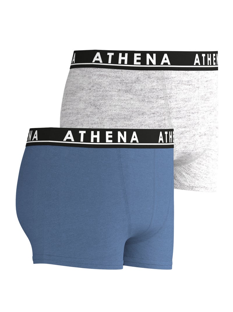 Lot de 2 boxers garçon Easy Color Athena Gris Bleu - Kiabi