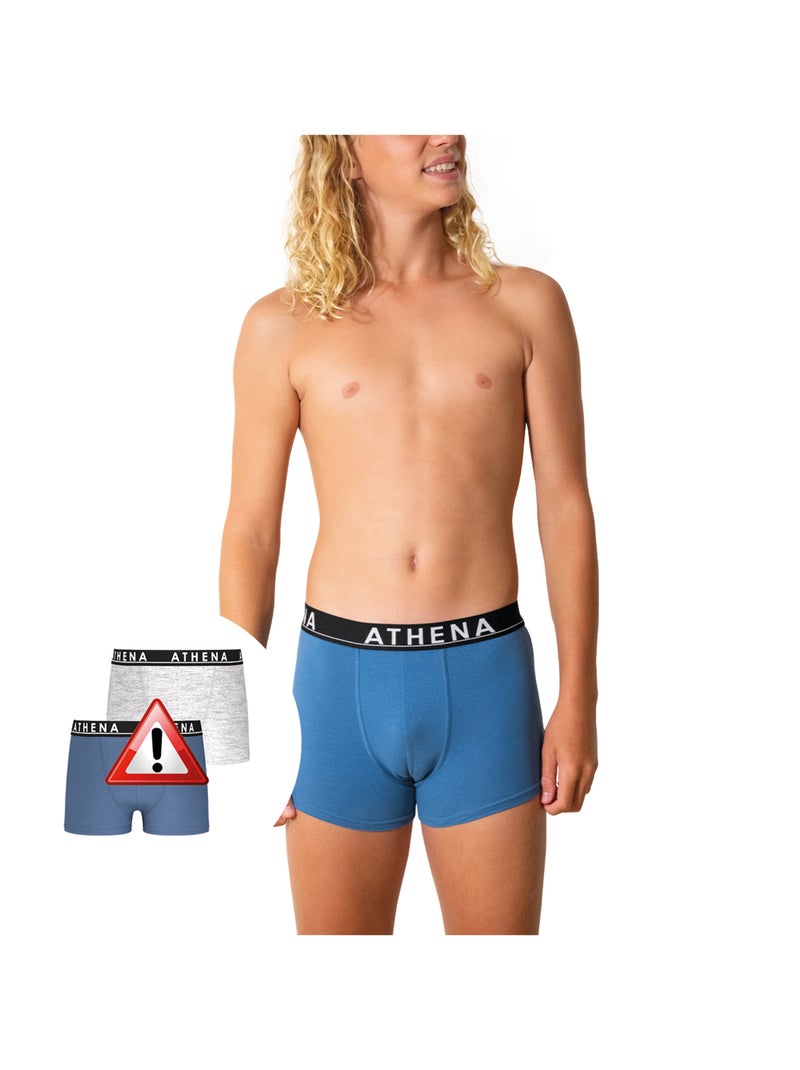 Lot de 2 boxers garçon Easy Color Athena Gris Bleu - Kiabi