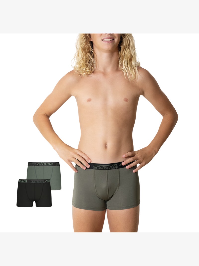 Lot de 2 boxers garçon Ecopack sport Athena Noir Kaki - Kiabi