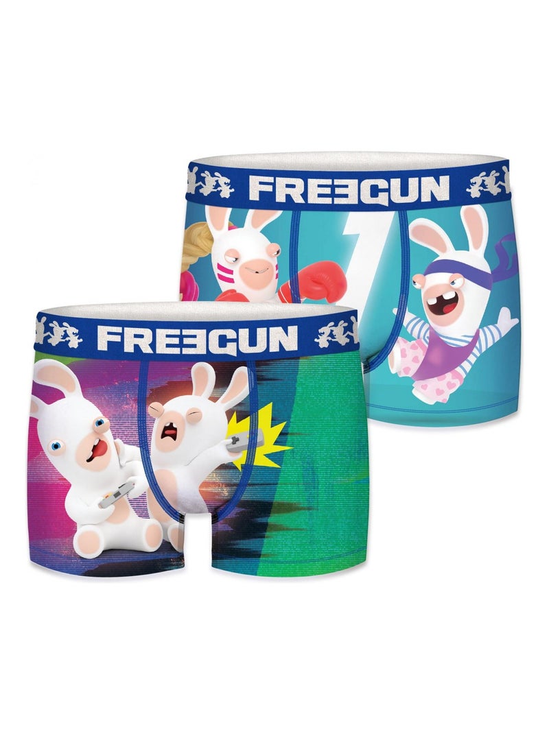 Lot de 2 Boxers garçon Lapins Crétins Freegun Bleu - Kiabi