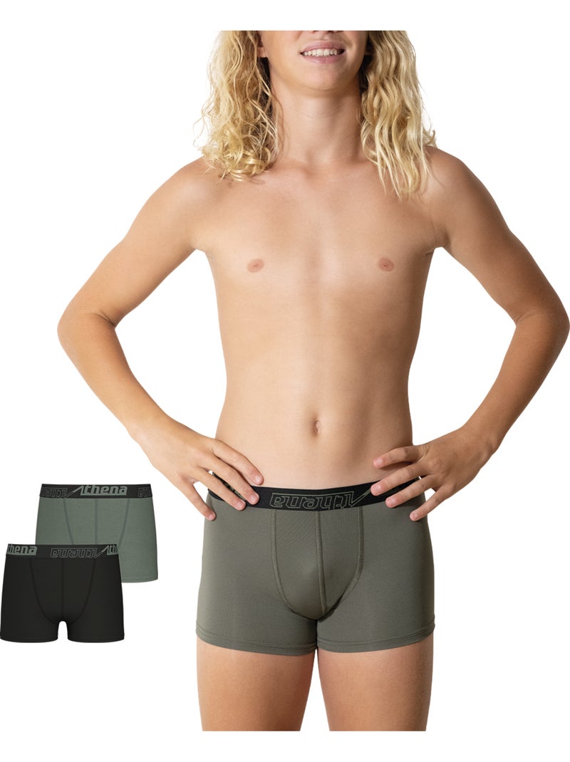 Lot de 2 boxers garçon Sport Athena Noir Kaki - Kiabi