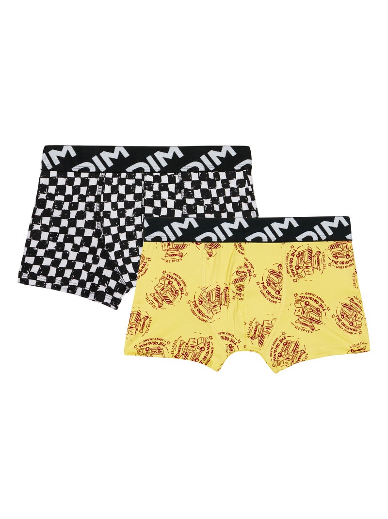 Lot de 2 boxers garçons en microfibre recyclée motif damier Micro Jaune - Kiabi