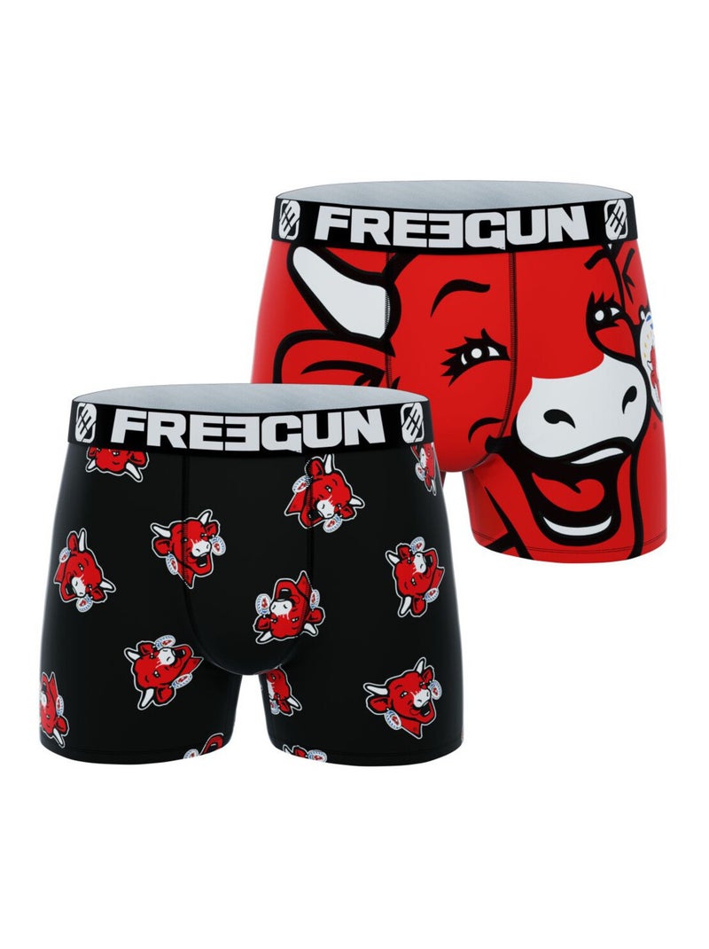 Lot de 2 boxers homme La vache qui rit Aop Freegun Noir Rouge - Kiabi