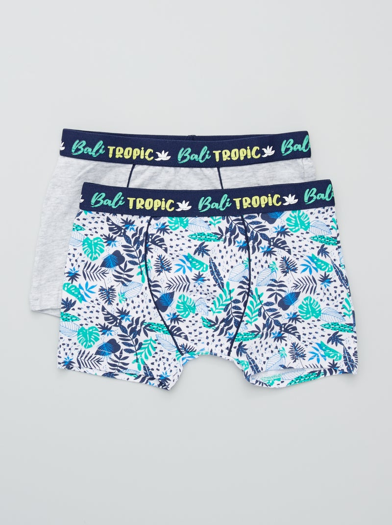 Lot de 2 boxers imprimés 'tropique' blanc/vert/bleu - Kiabi