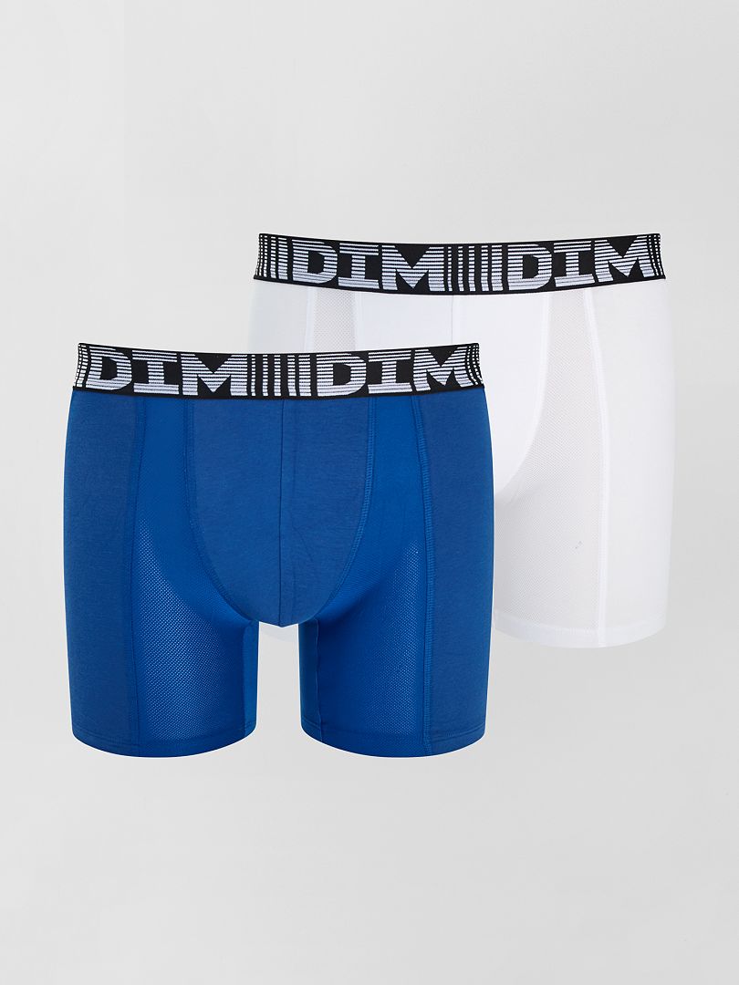 Lot de 2 boxers longs 3D Flex air 'DIM' blanc/bleu - Kiabi